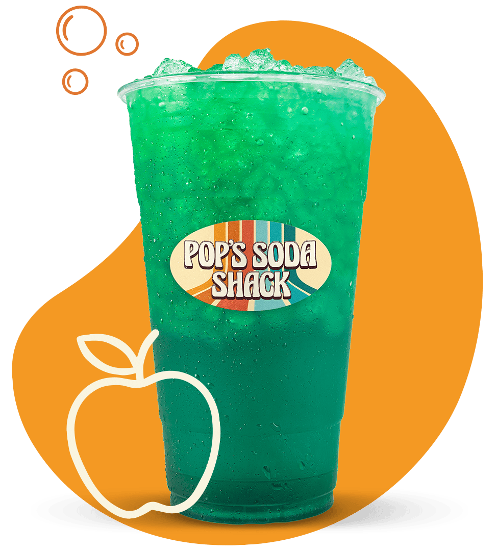 Refreshing green soda beverage with ice at Pop's Soda Shack.